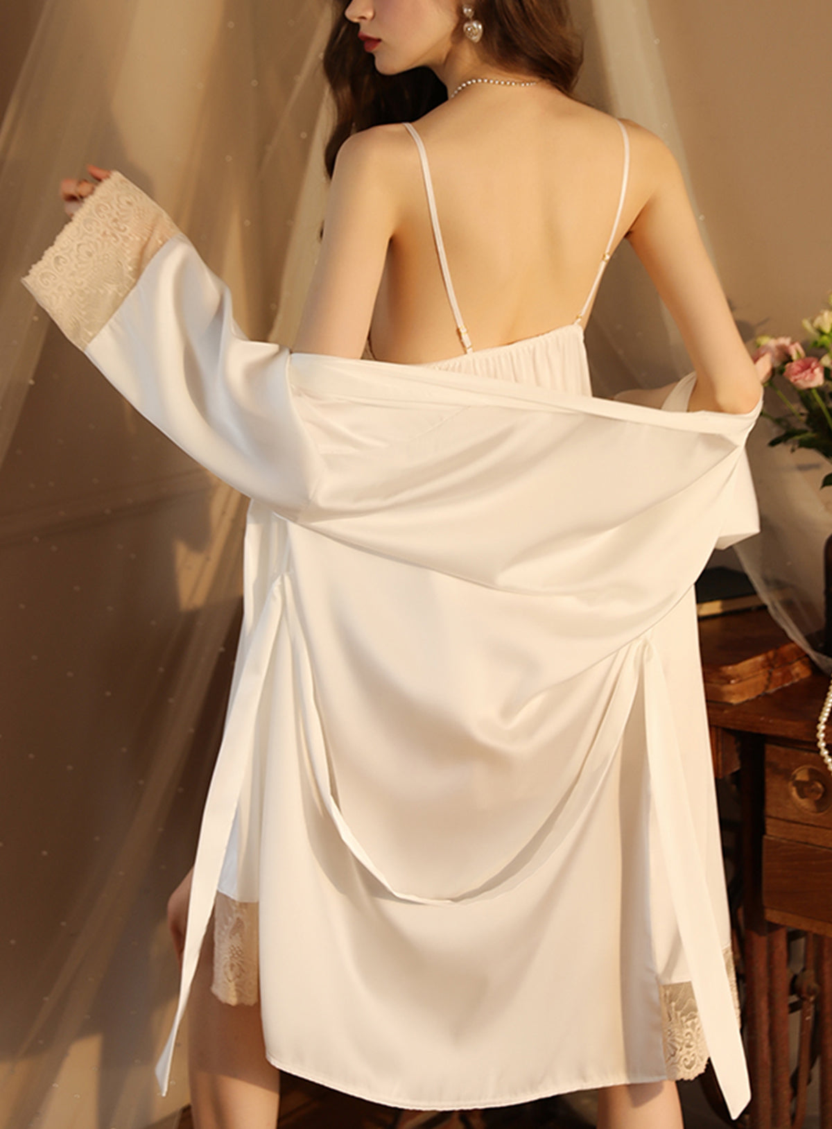 Sexy silk lace embroidery embroidery low-cut pajamas, nightgowns, sundresses, sets, bathrobes