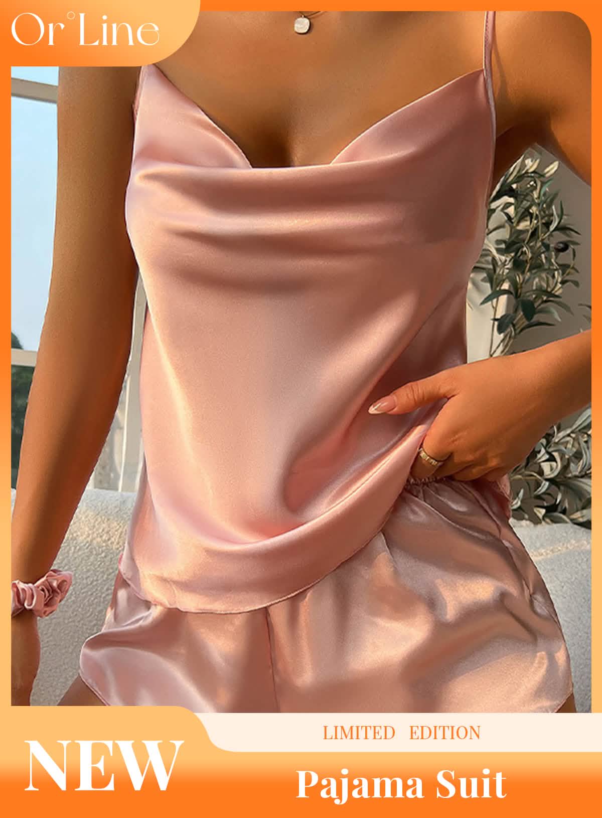 Sexy silk low-cut camisole and pants pajama set