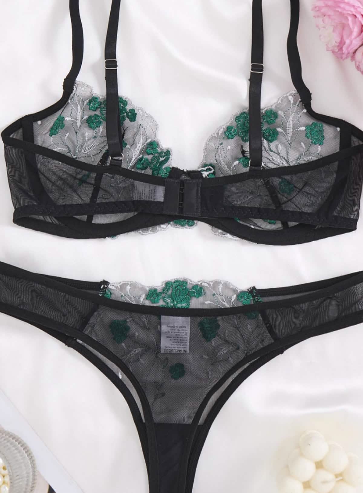 Veilvine – Floral Embroidery Lace Lingerie Set