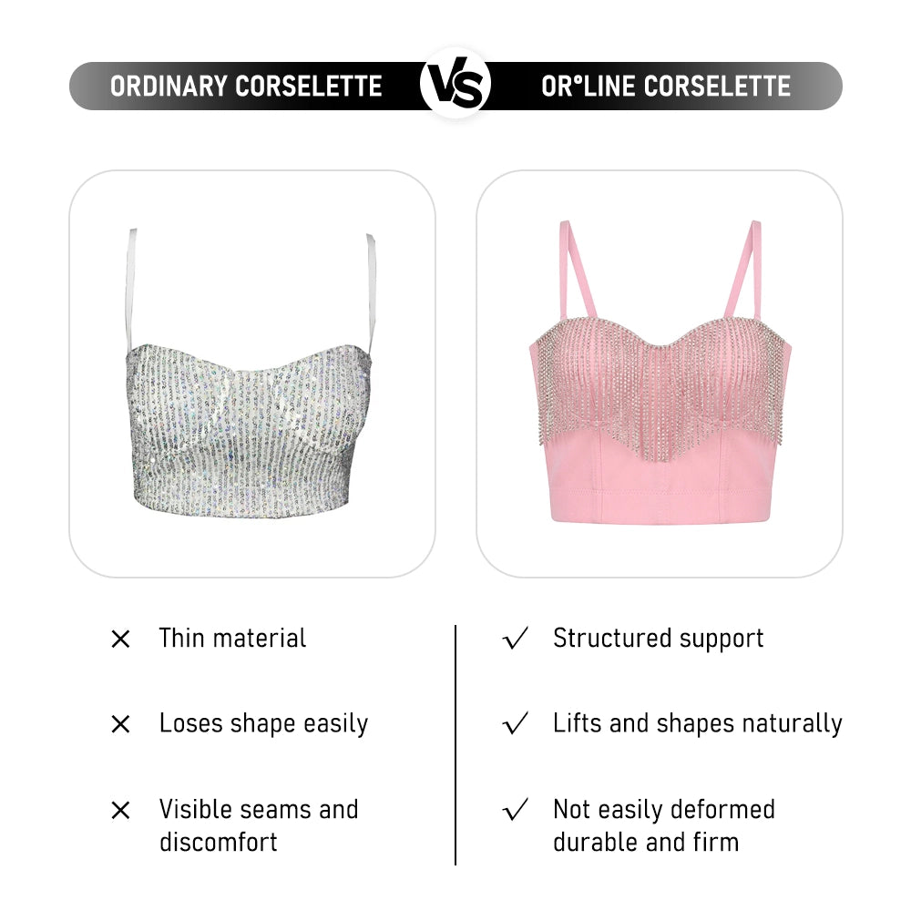 Rhinestone Tassel Chain Cami Corset Going Out Top