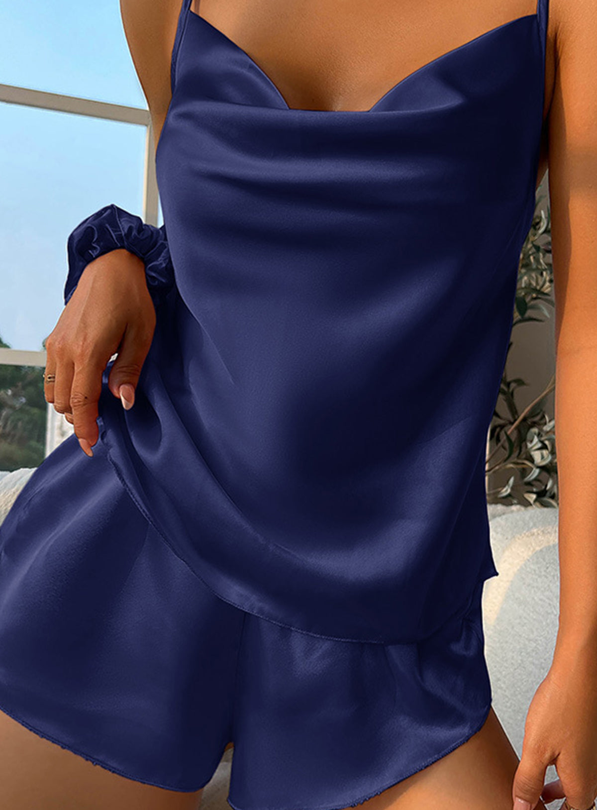 Sexy silk low-cut camisole and pants pajama set