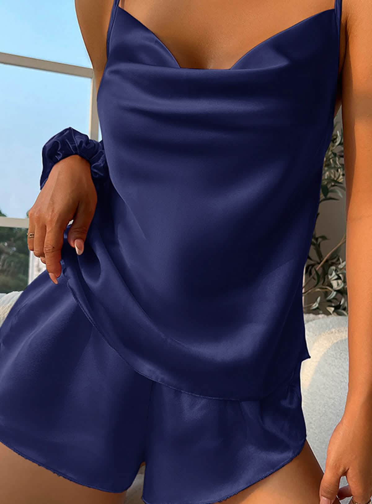 Sexy silk low-cut camisole and pants pajama set