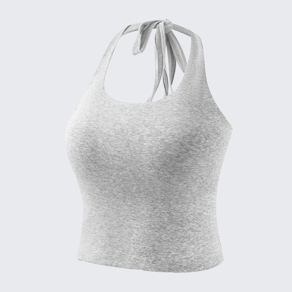 Cotton Halter Neck Camisole Built-in Bra Plus Size Crop Top