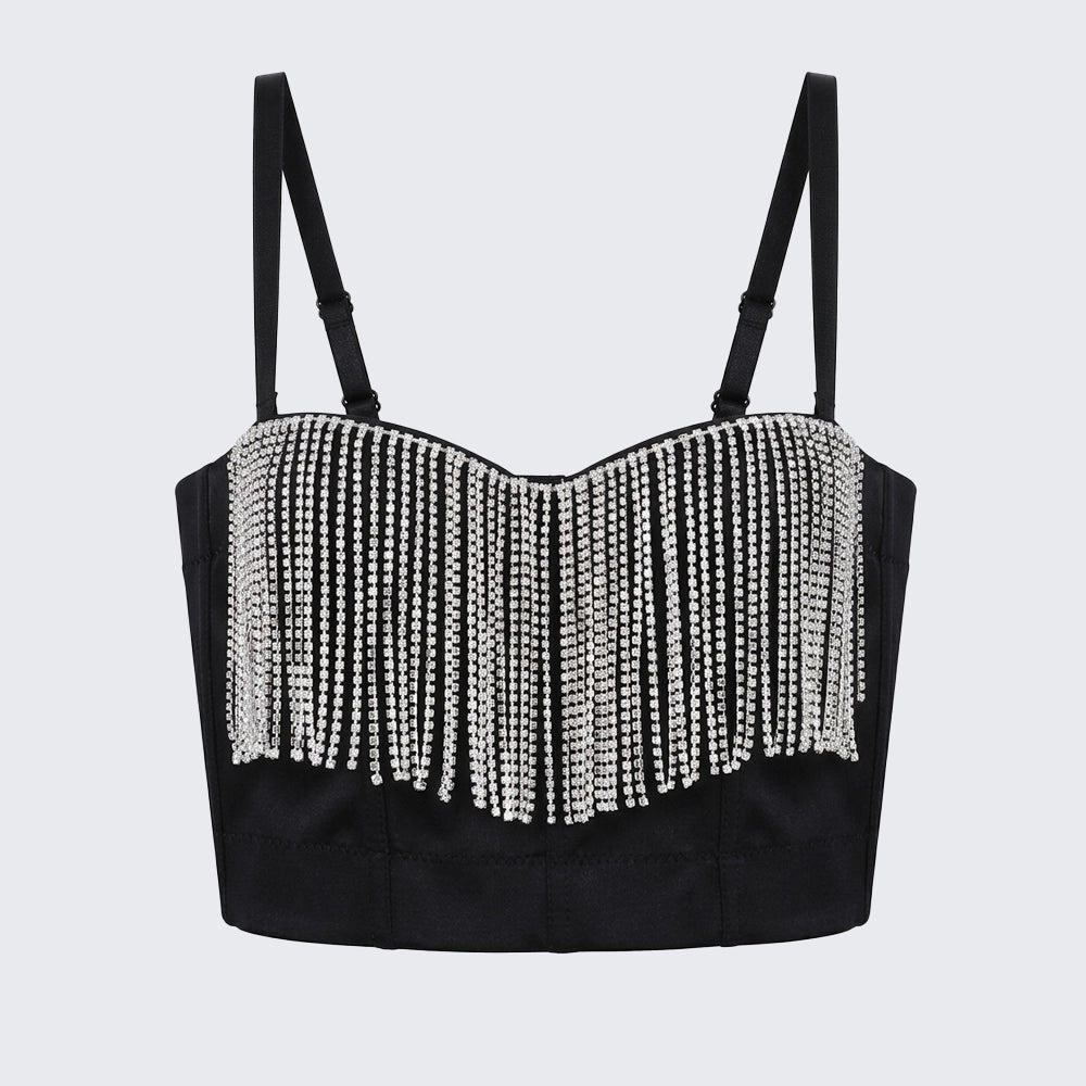 Rhinestone Tassel Chain Cami Corset Going Out Top