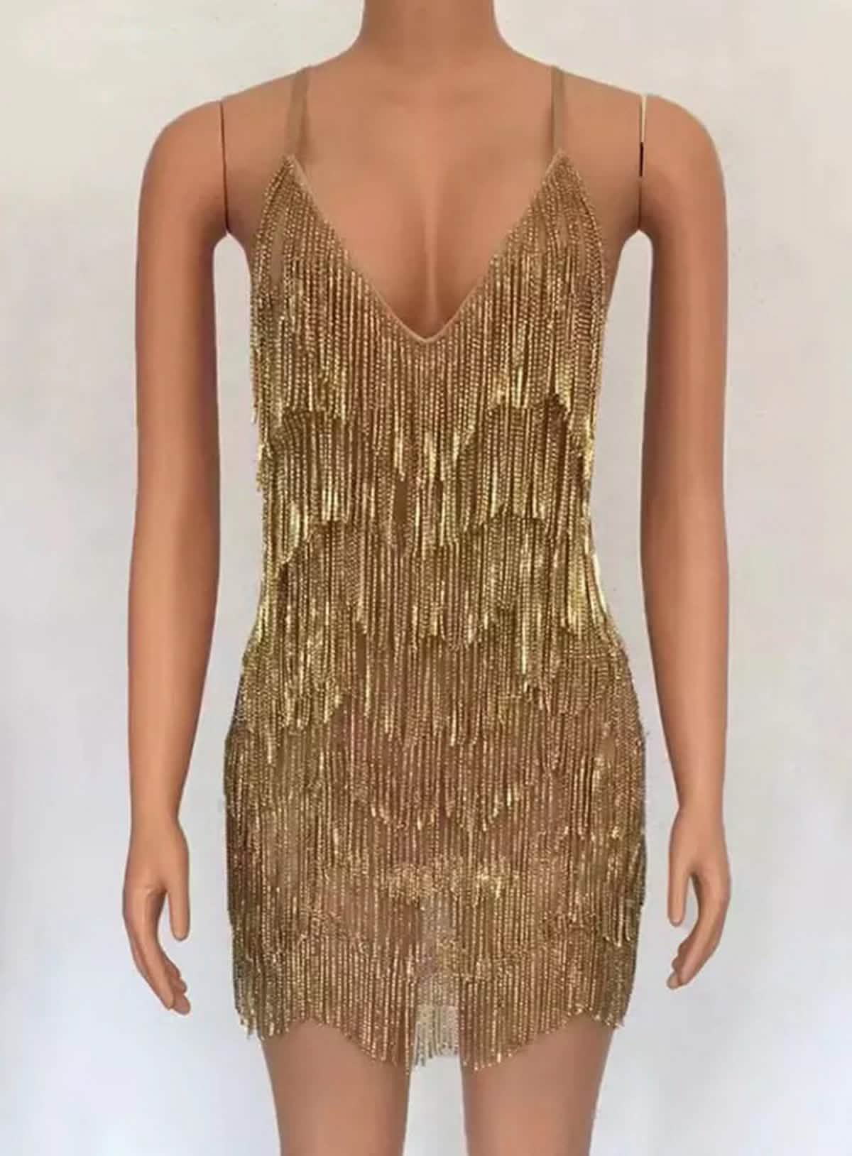 Lustra �Beaded Fringe Slip Dress
