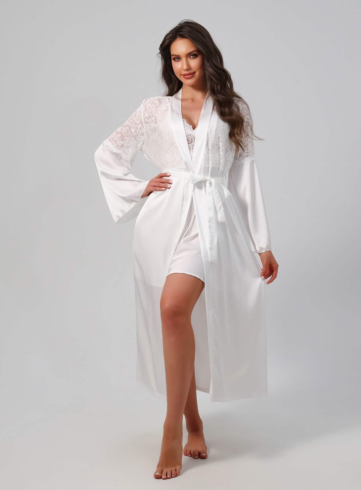 Satin Lace Robe Nightdress Set