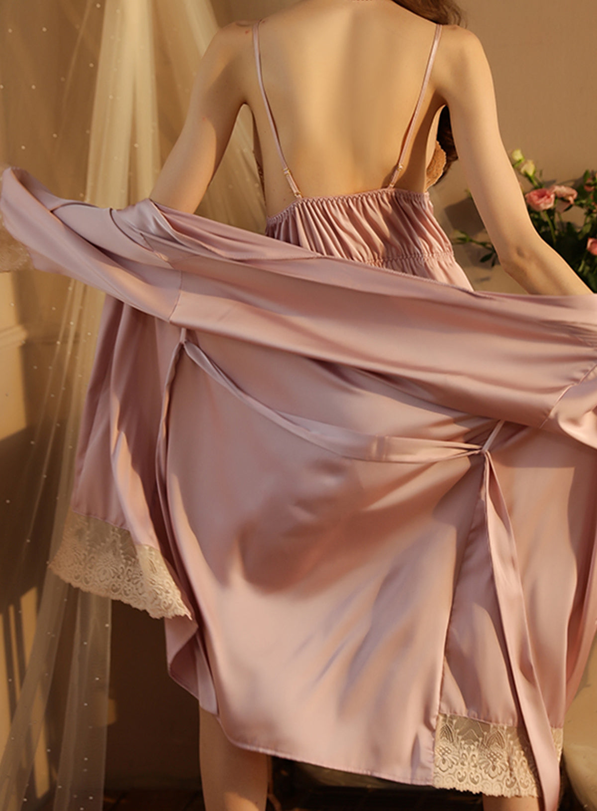 Sexy silk lace embroidery embroidery low-cut pajamas, nightgowns, sundresses, sets, bathrobes