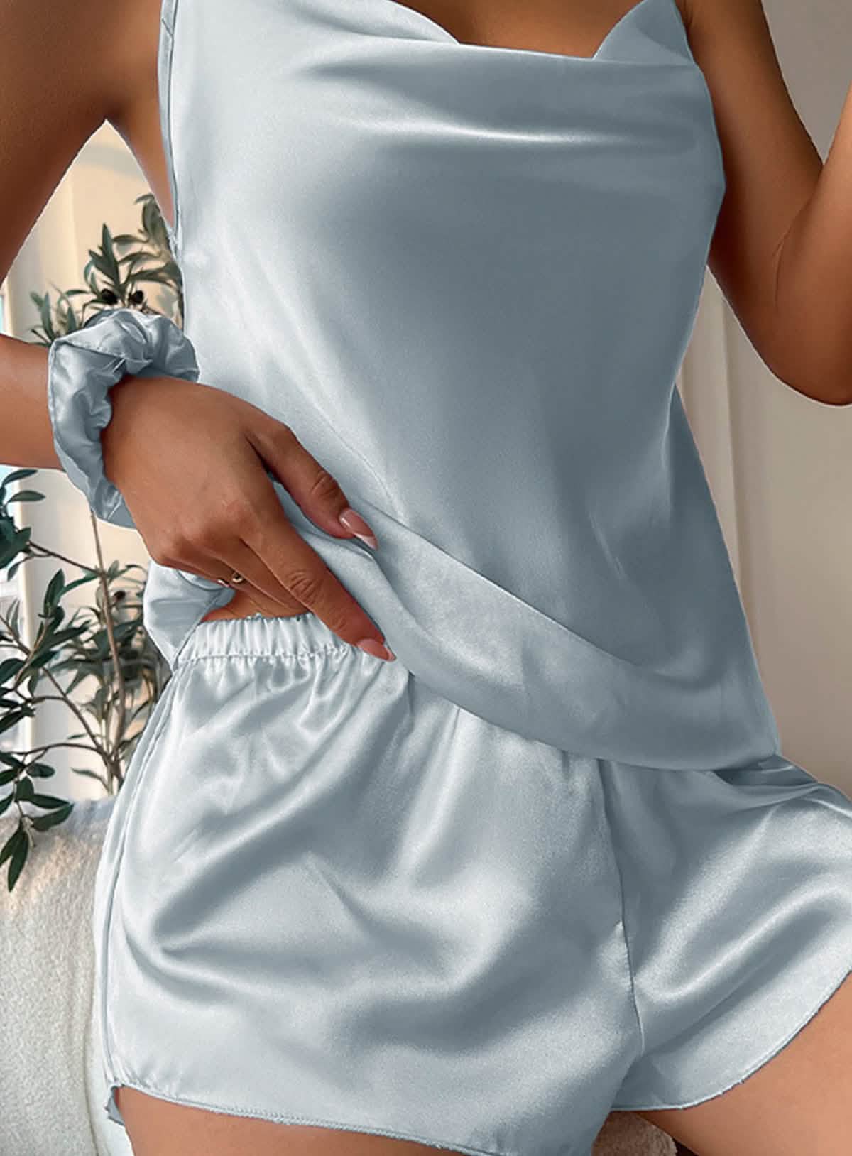 Sexy silk low-cut camisole and pants pajama set