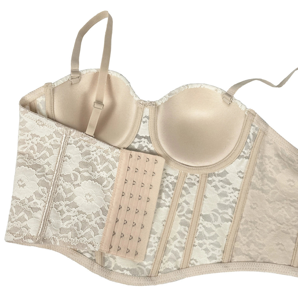 Lace Bustier Corset Top Padded Fishbone Crop Top Spaghetti Strap
