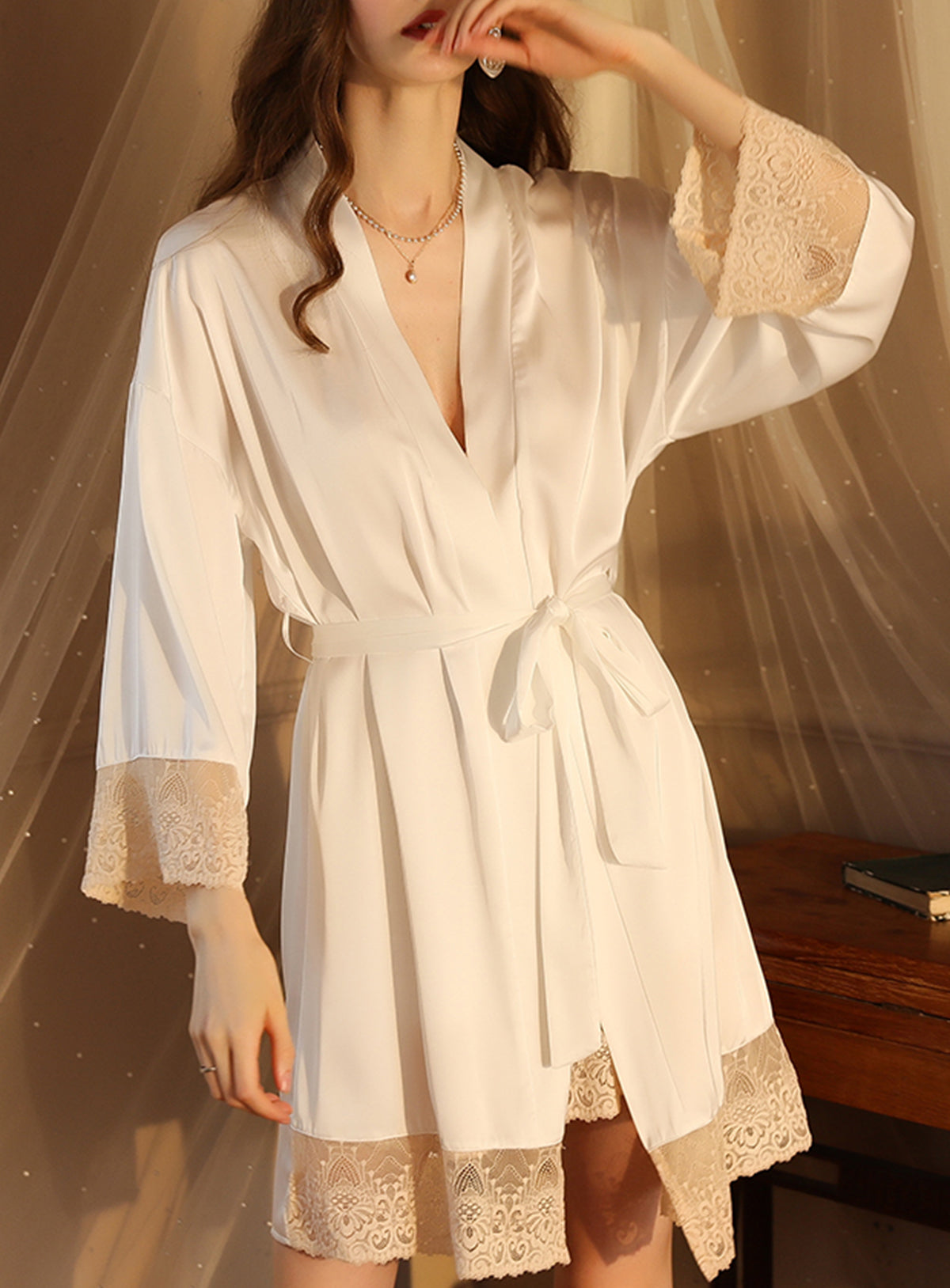 Sexy silk lace embroidery embroidery low-cut pajamas, nightgowns, sundresses, sets, bathrobes
