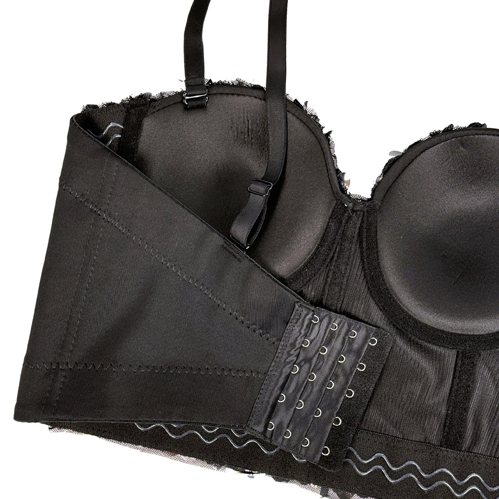 Sequin Corset Top Fishbone Bustier Spaghetti Strap Party Crop Top