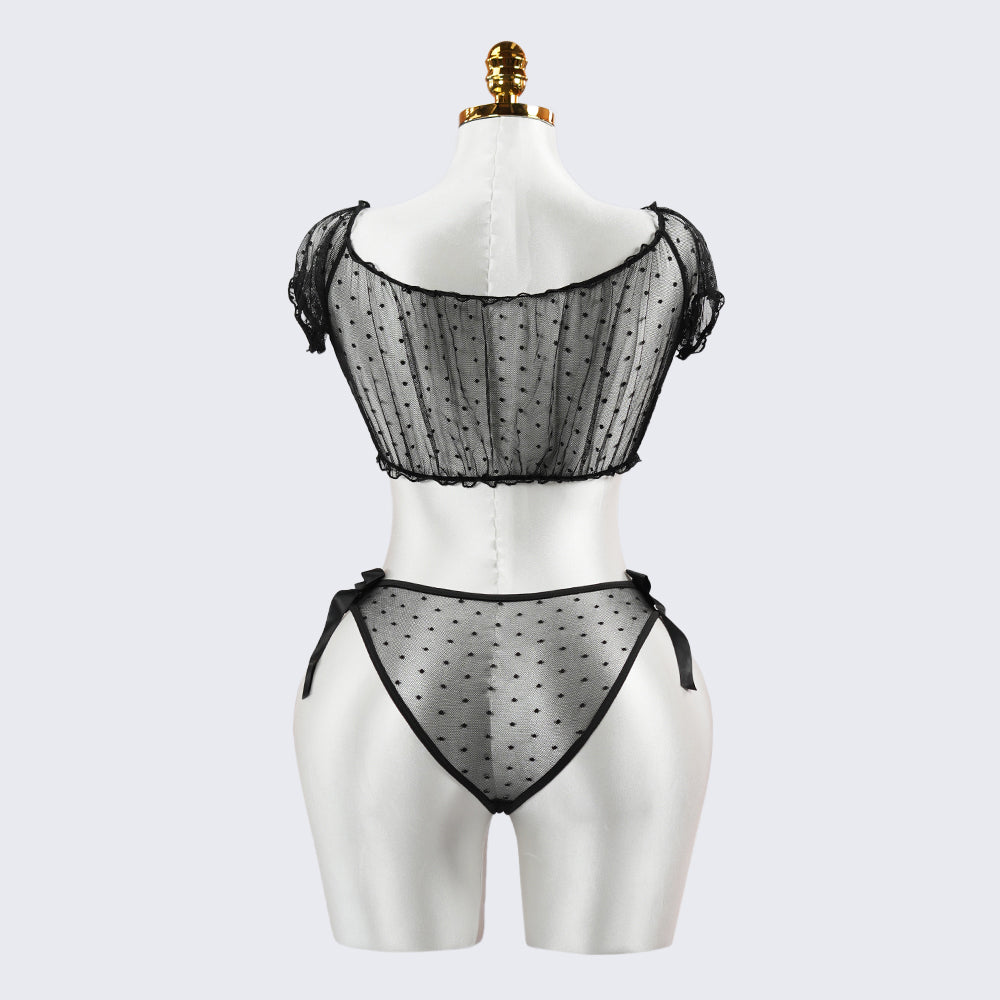 Black Polka Dot See-Through Hollow Bra Panty Set