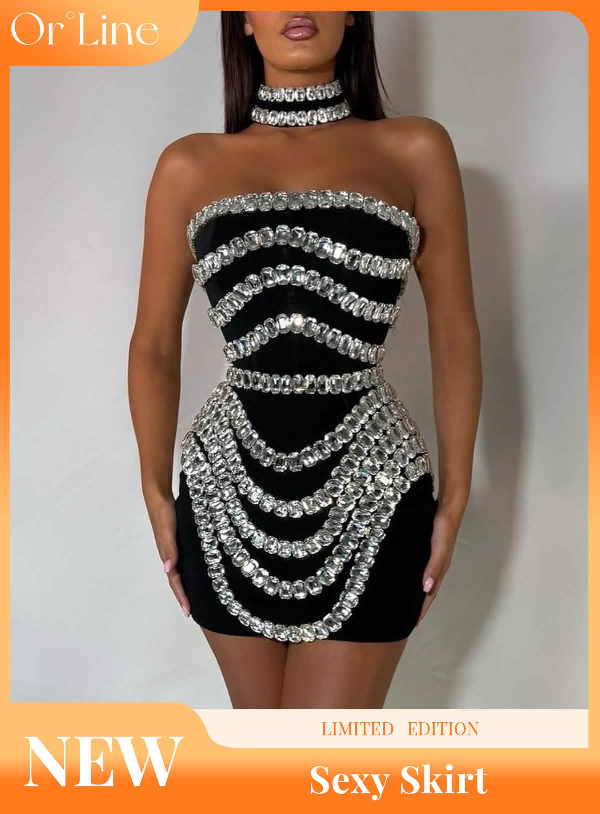 Crystal-Draped Strapless Mini Dress