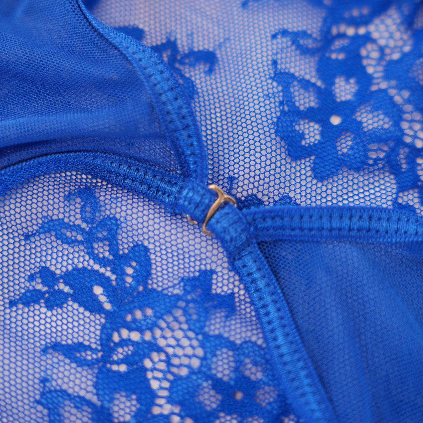 Blue Lace Embroidered Open Crotch Bodysuit