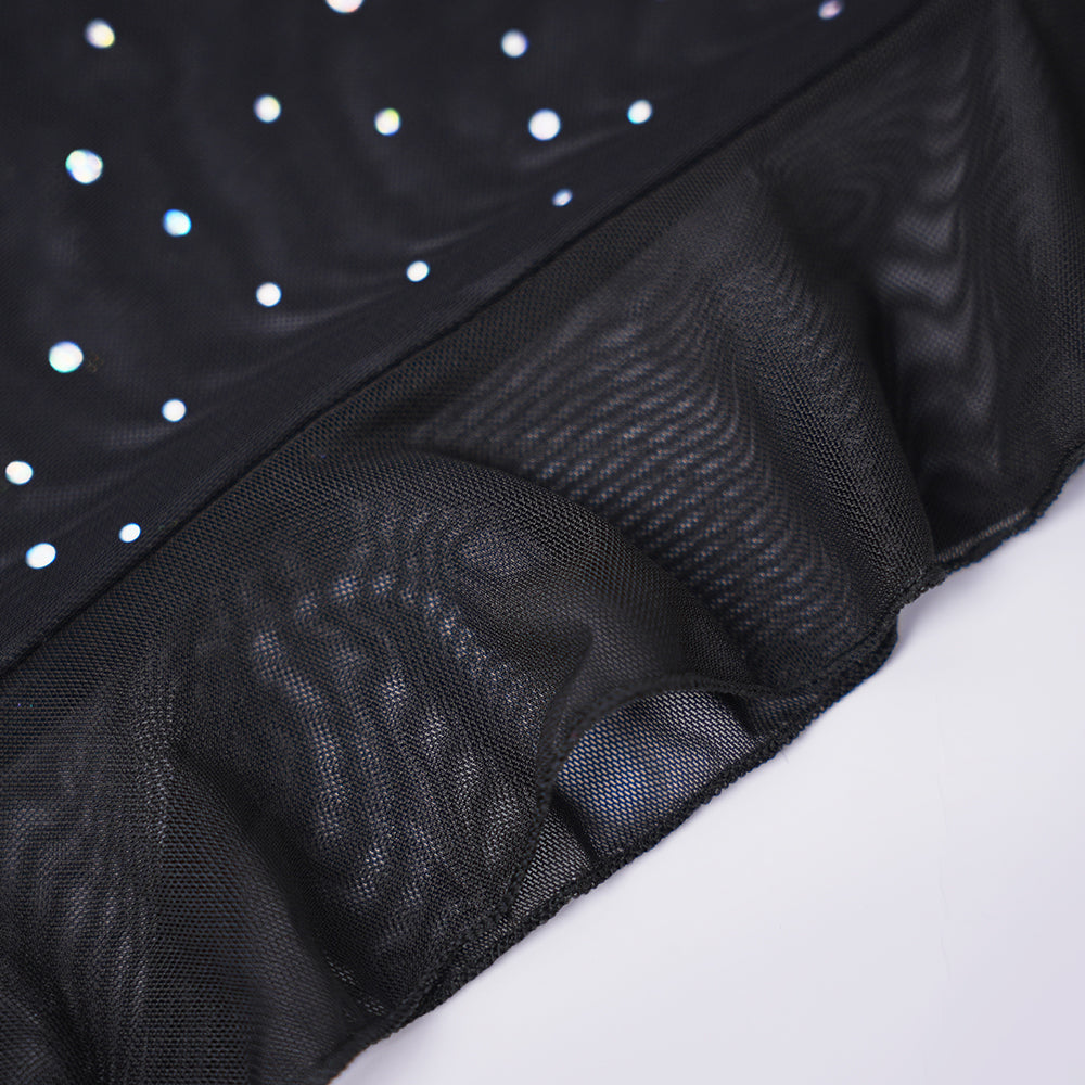 Sparkly Spaghetti Strap Mesh Ruffled Sheer Nightwear Dress Lingerie