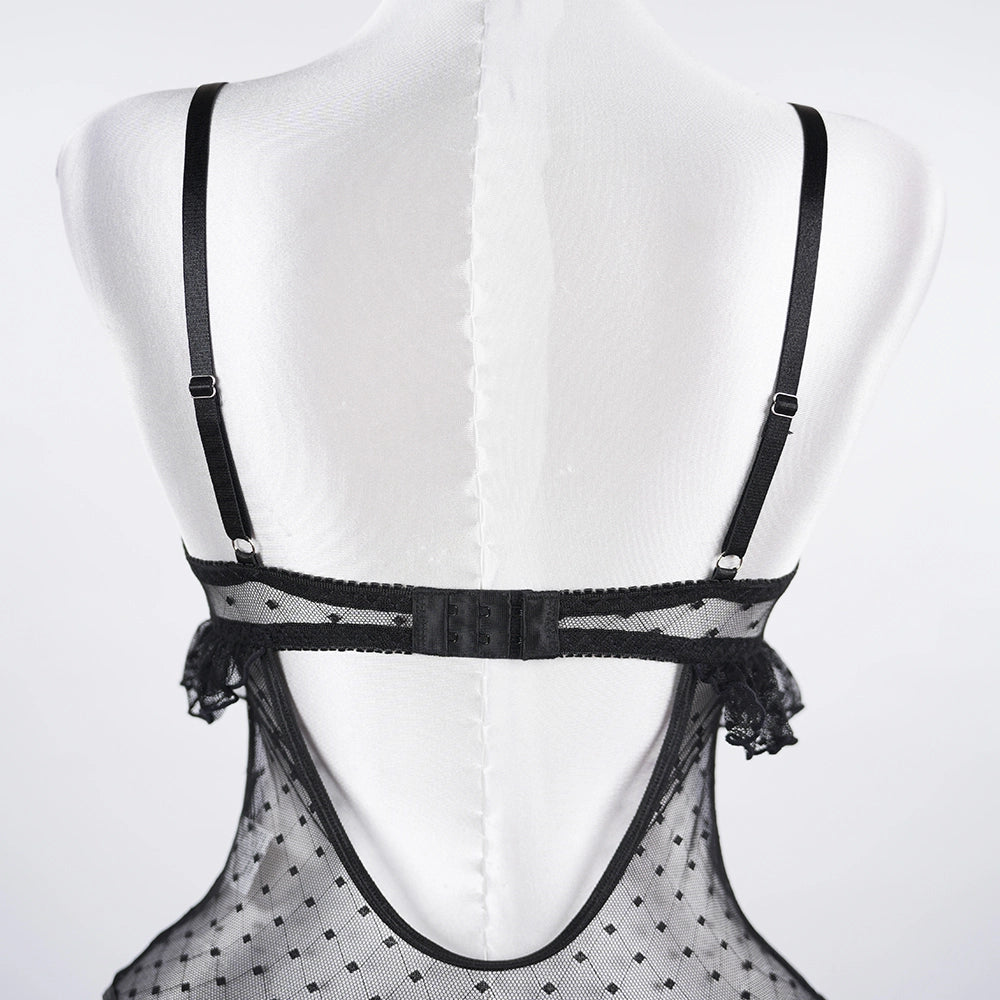Sheer Lace Stitching Seductive See-Through Bodysuit