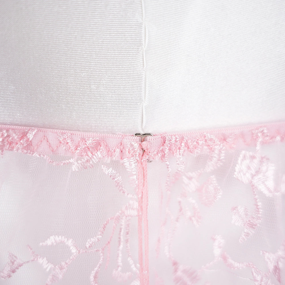 Embroidered Mesh Lace Deep V Lingerie Set