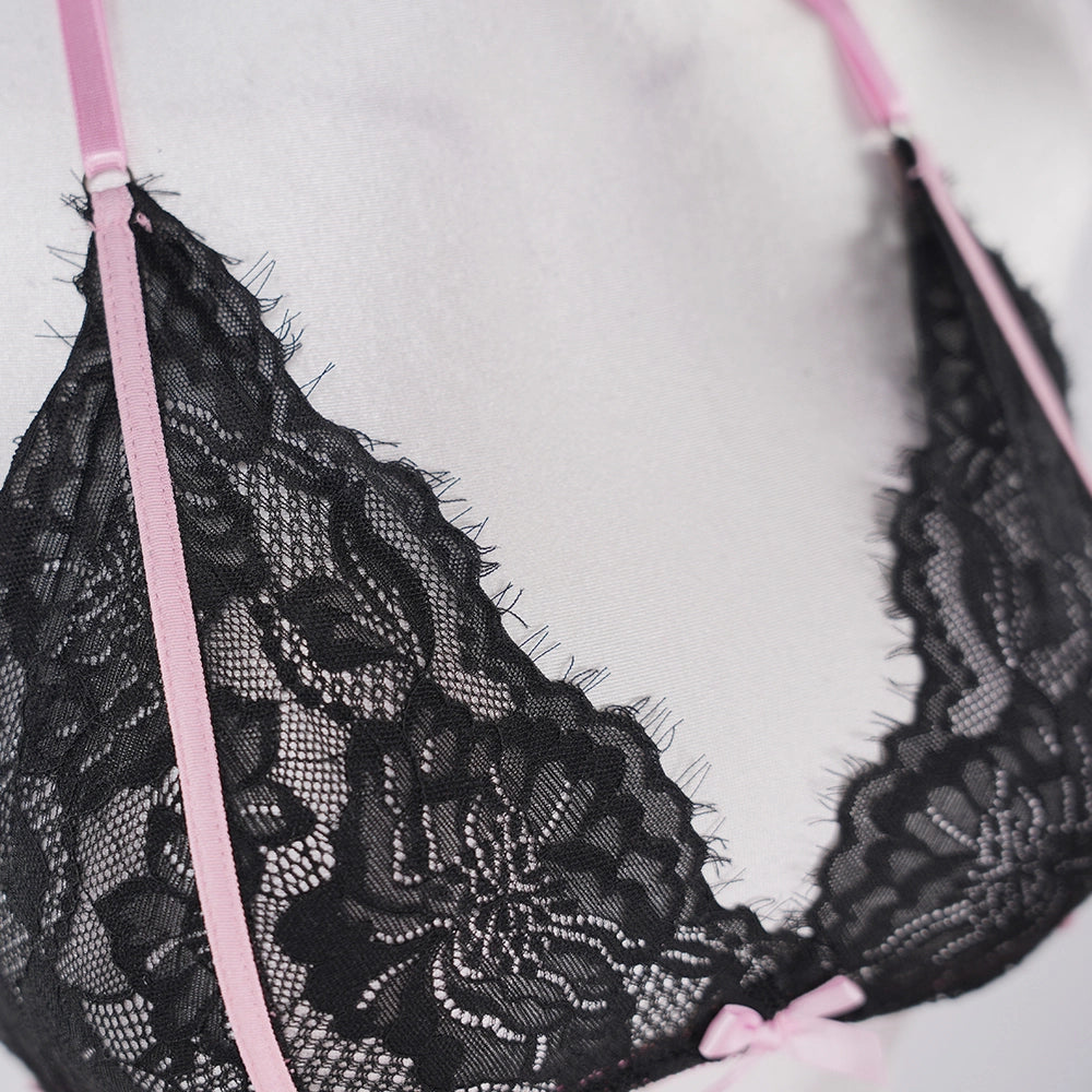 Contrasting Colors Lace Embroidery See-Through Sexy Bra Panties Set