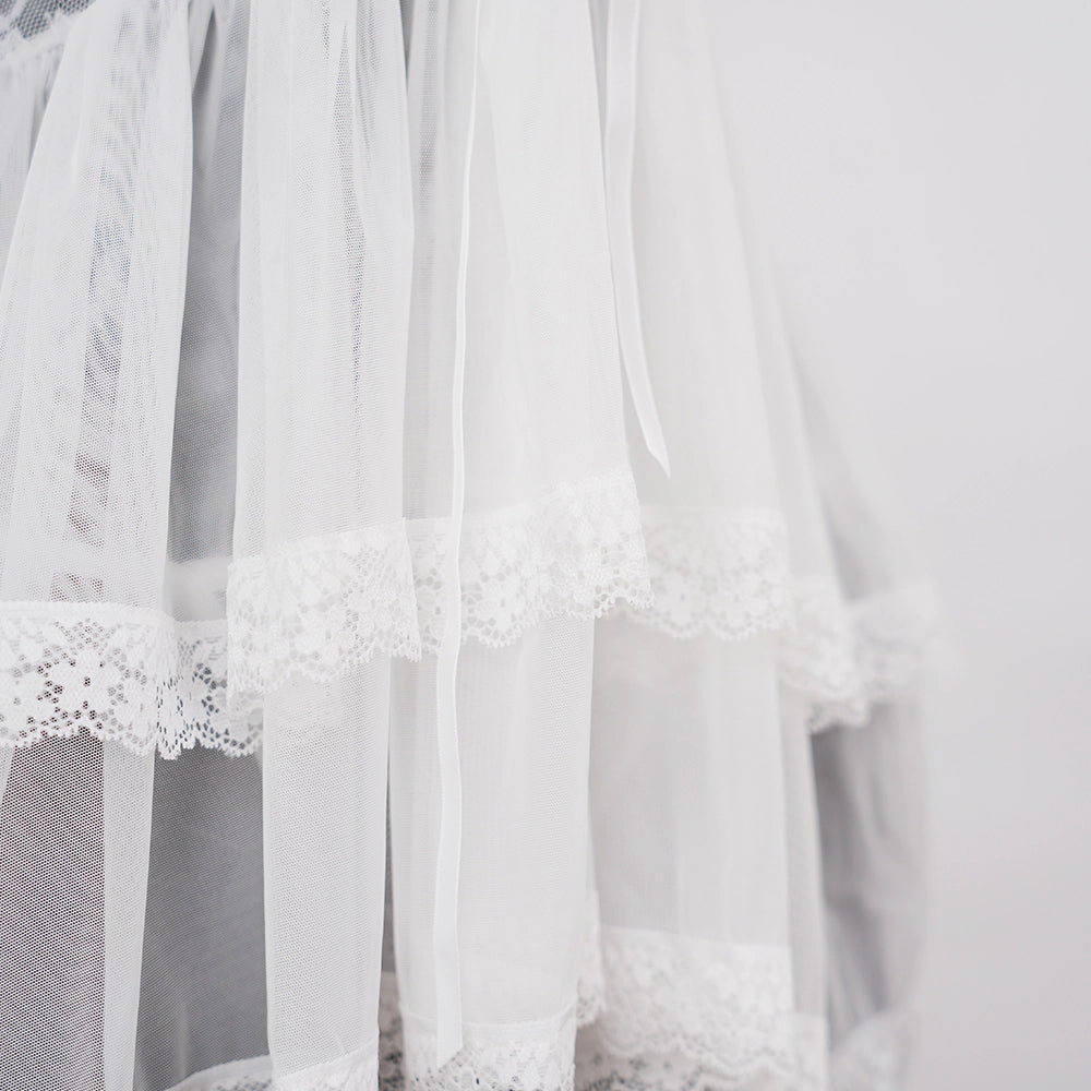 Lace Embroidery Deep V See-Through Babydoll Skirt