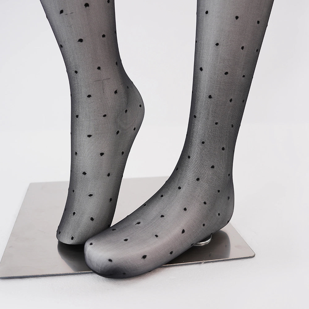Sexy Crotchless Pantyhose Ultra-Thin 0D Polka Dot High Waist Shiny Black