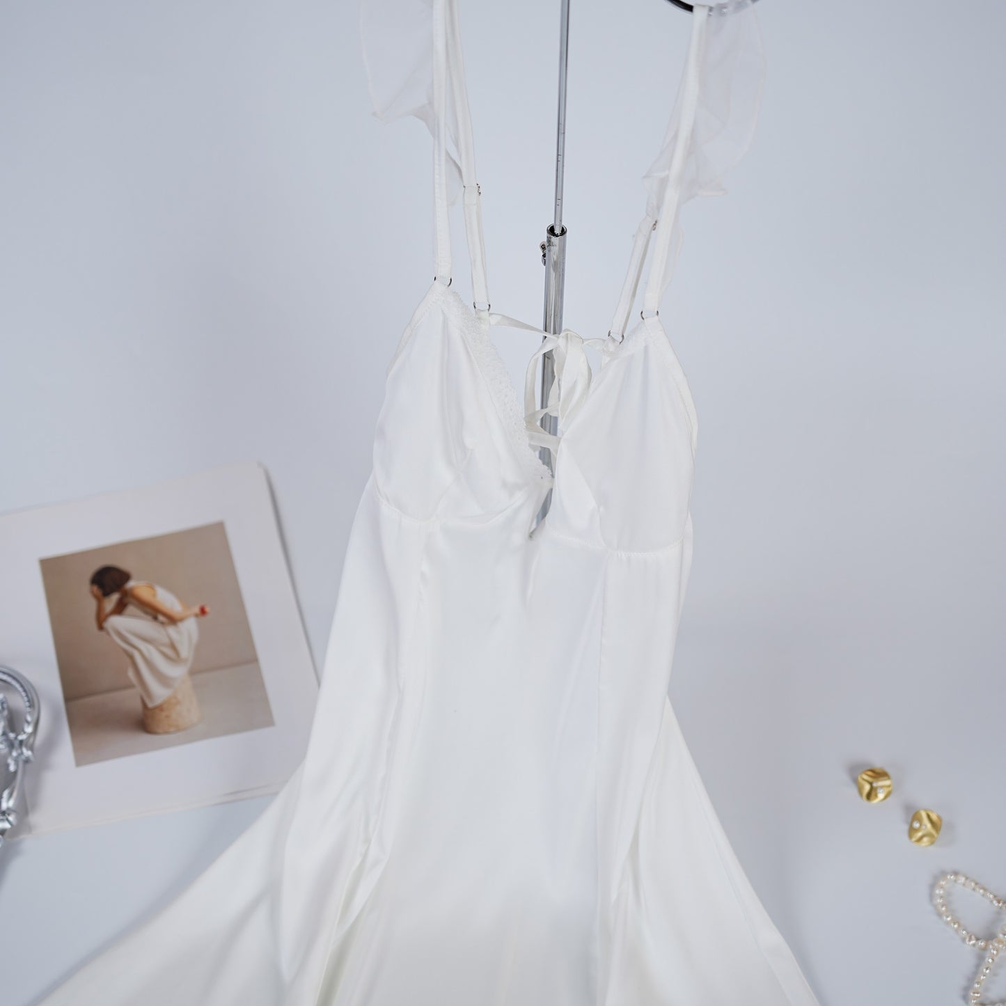 Dreamy White Satin Lace Chemises Gown