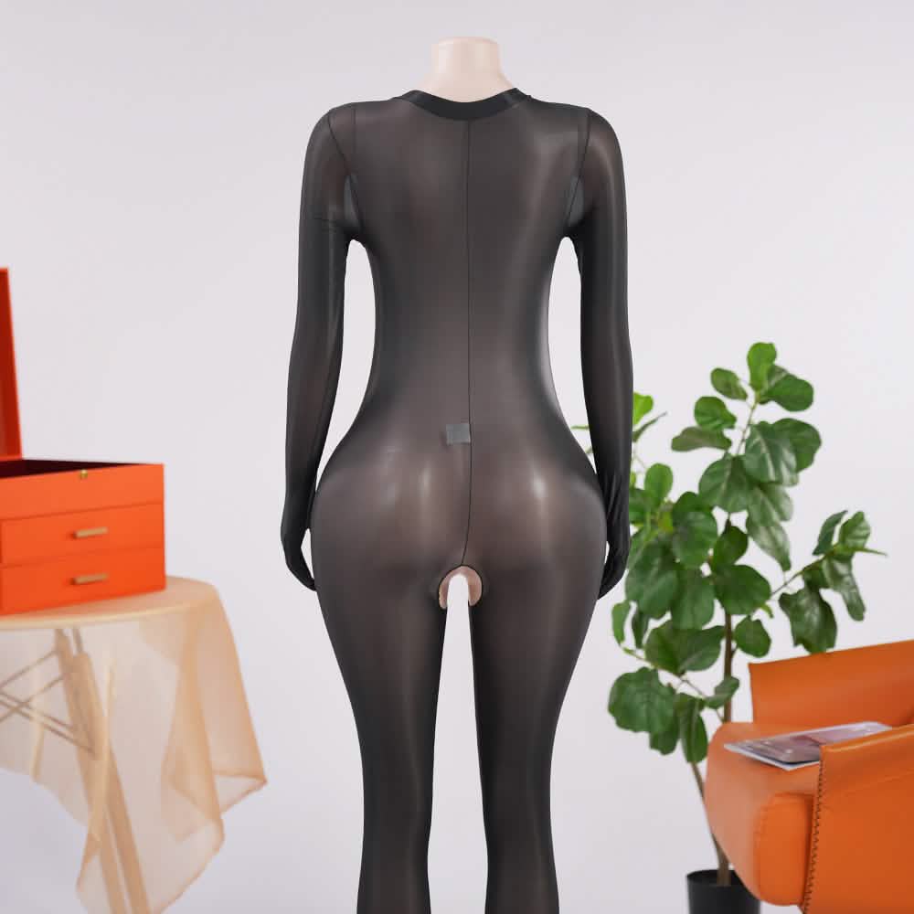 Glossy Open-Crotch Full-Body Bodystocking