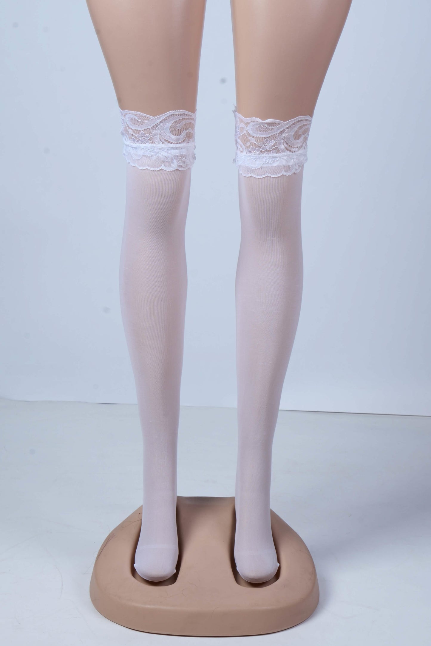 Floral Lace-Trim Thigh-High Stockings