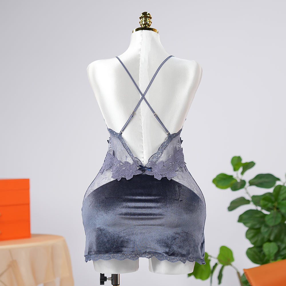 Velvet V-Neck Adjustable Spaghetti Straps Chemise