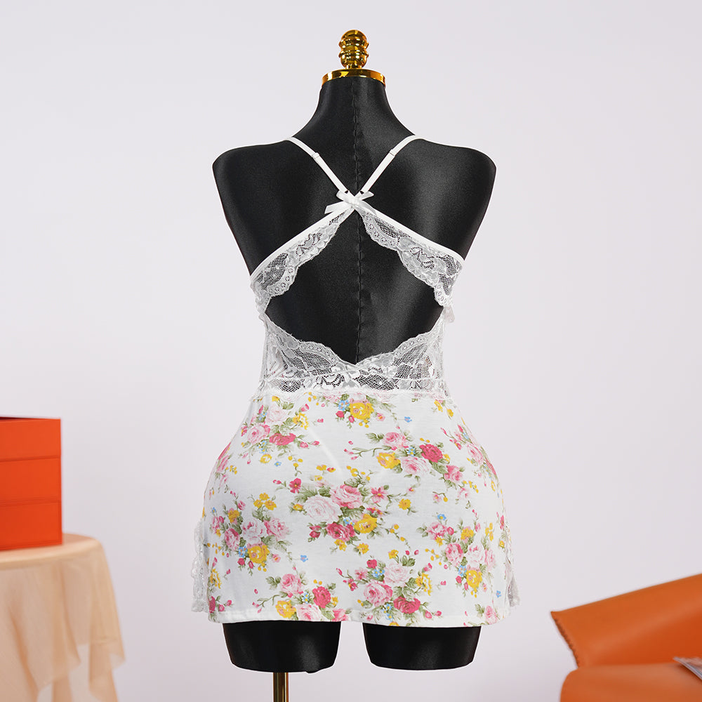 Lace V-Neck Chemise with Adjustable Spaghetti Straps