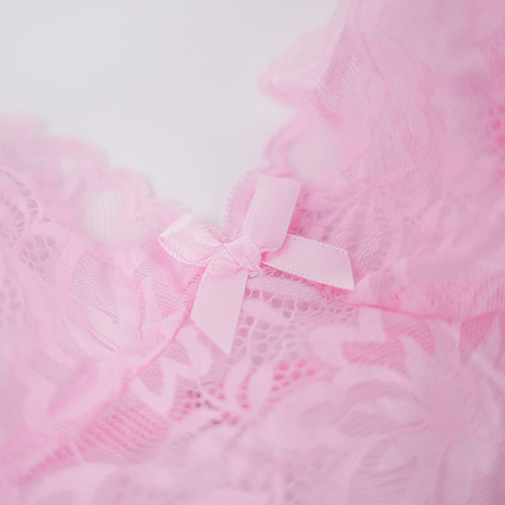 Plus Size Sheer Lace Bra Panty Set with Mesh Skirt