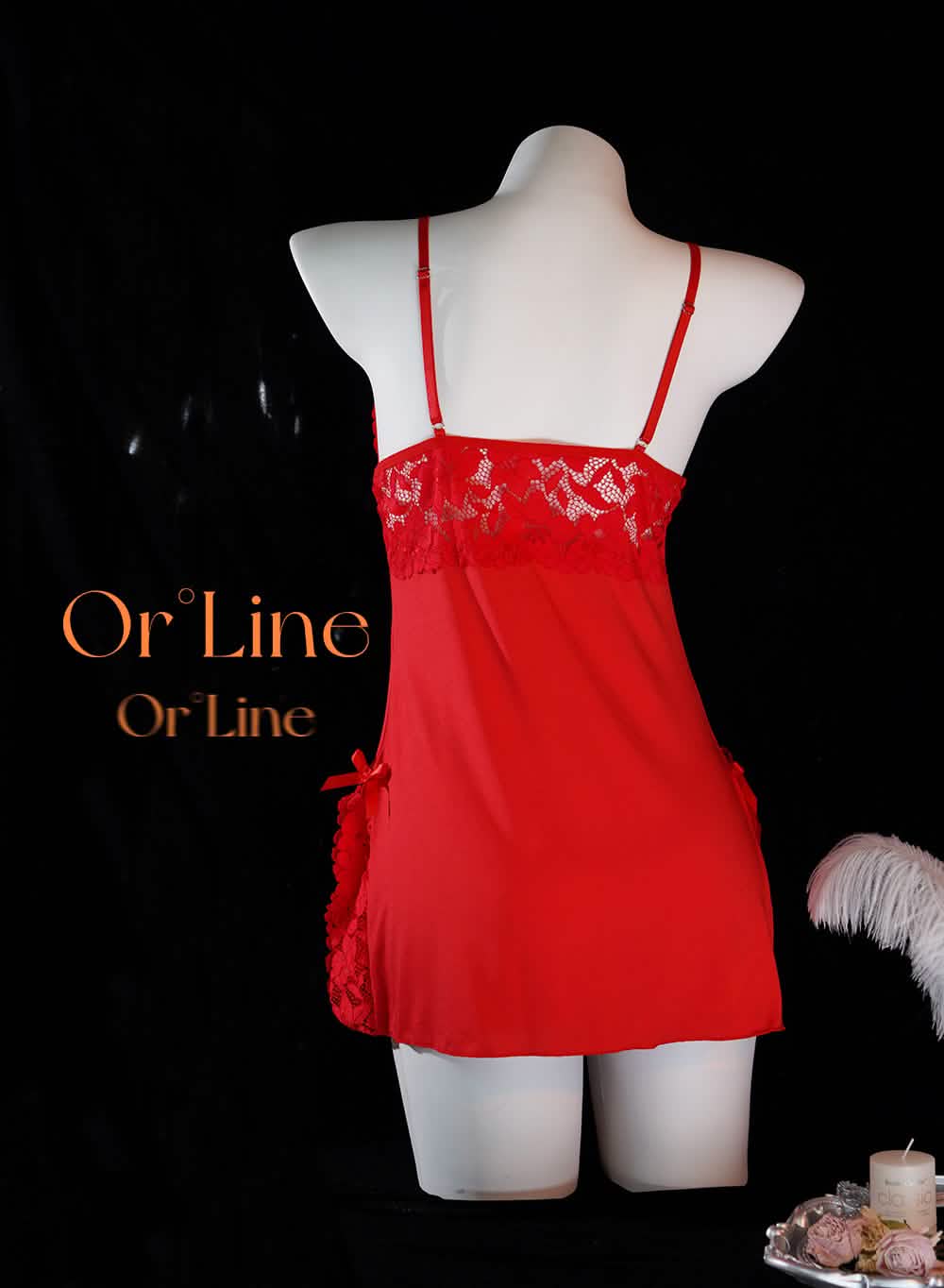 Red Mesh Sexy Spaghetti-strap Lace Dress