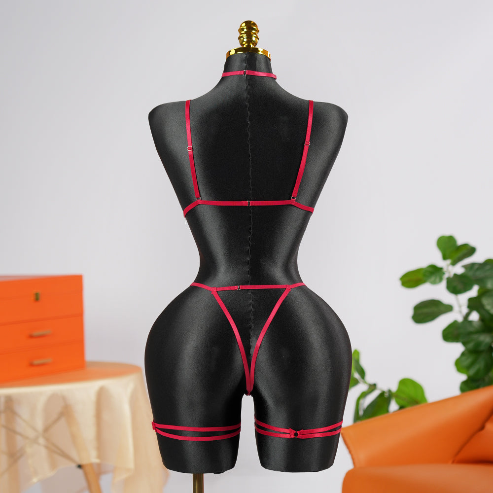 Crimson Seduction Red Lace Embroidery Seduction Bodysuit