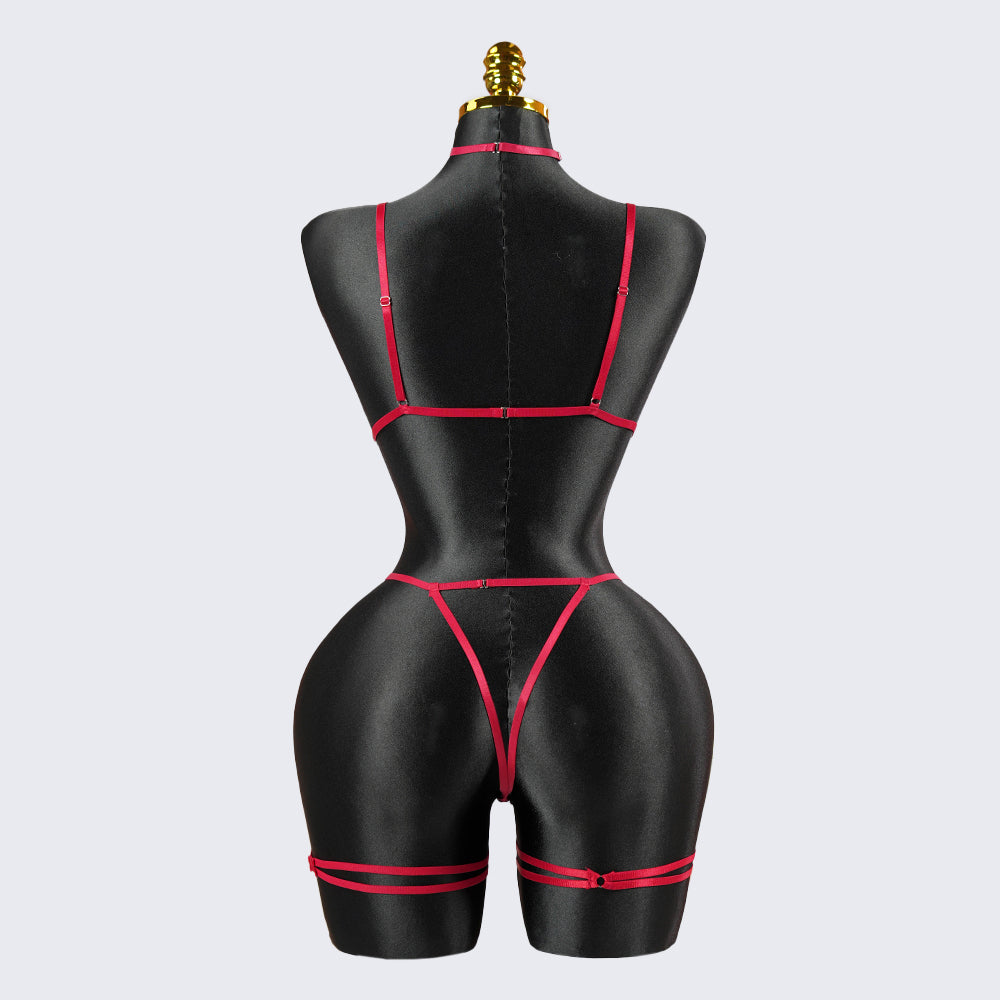 Crimson Seduction Red Lace Embroidery Seduction Bodysuit
