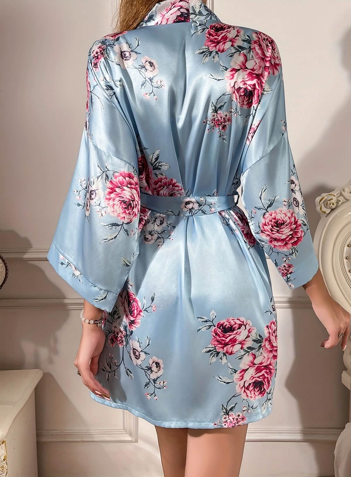 Sexy Blue Chinese Embroidered Miniskirt Nightgown Nightdress Suspender Nightgown Set