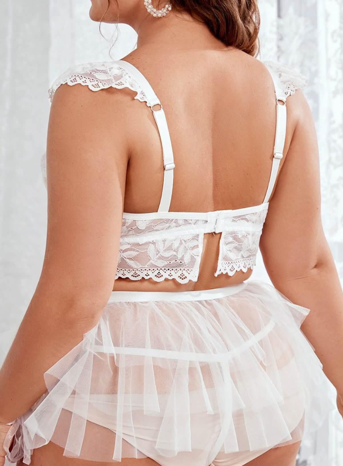 Sexy bride wedding dress style white lace embroidery bikini underwear see-through hollow sexy outfit pajamas bra panties set