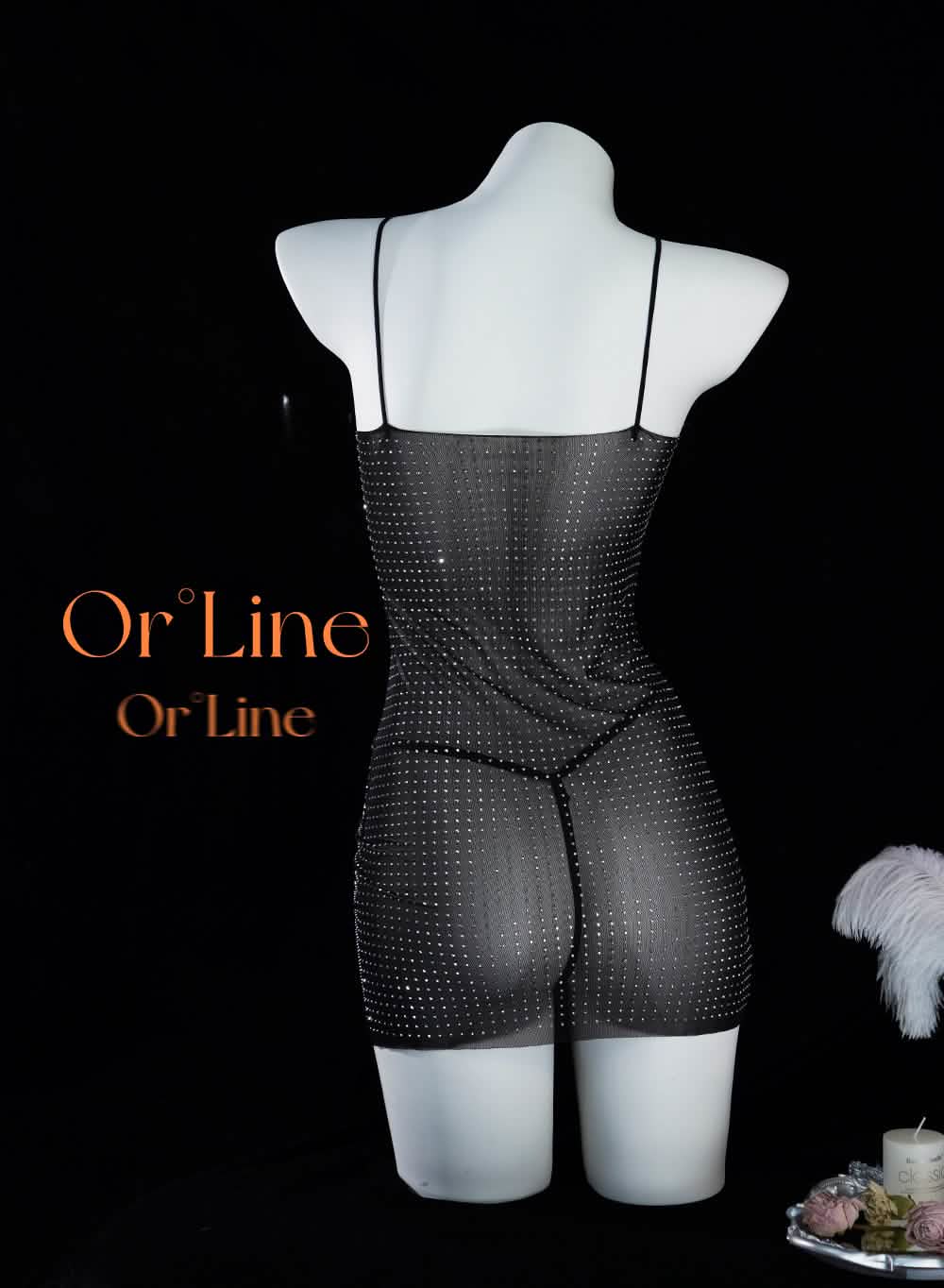 Transparent Mesh Set Black Tassel Chemise