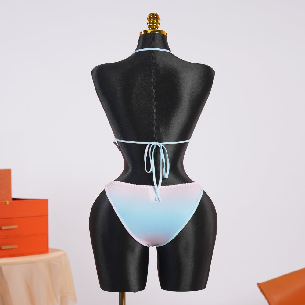 Blue Pink Gradient Bikini Bra Panty Set