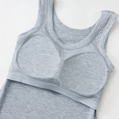 Women's Built In Bra Tank Top | Padded Crew Neck Slim Fit Camisole