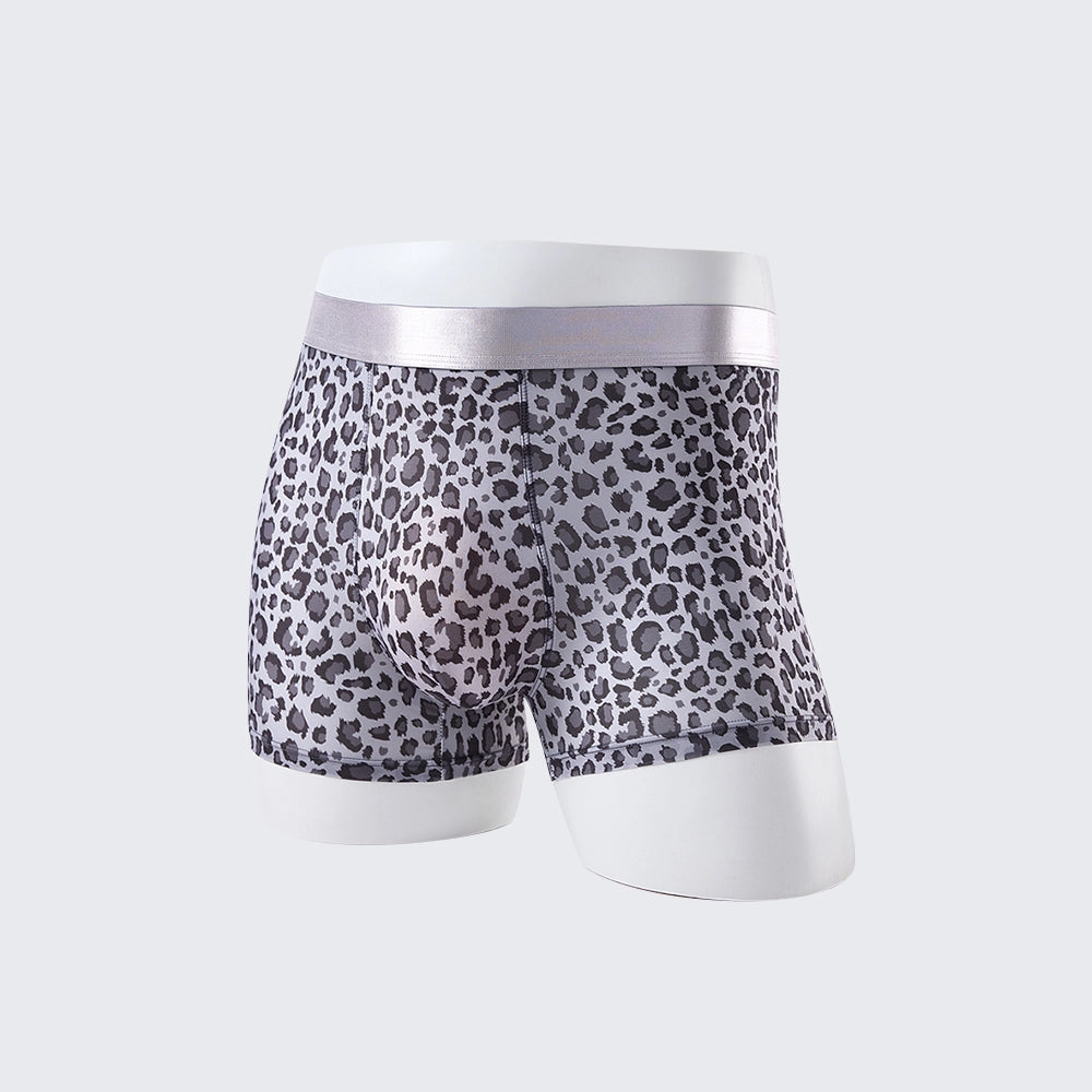 Men's Leopard Print Boxer Briefs Low Rise Mulberry Silk Crotch Pack of 4