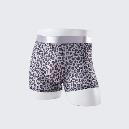 Men's Leopard Print Boxer Briefs Low Rise Mulberry Silk Crotch Pack of 4