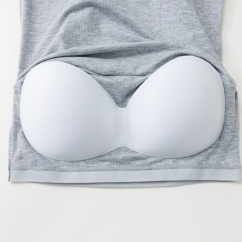 Women's Built In Bra Tank Top | Padded Crew Neck Slim Fit Camisole