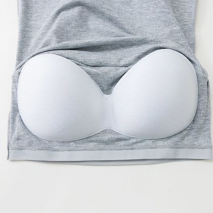 Women's Built In Bra Tank Top | Padded Crew Neck Slim Fit Camisole
