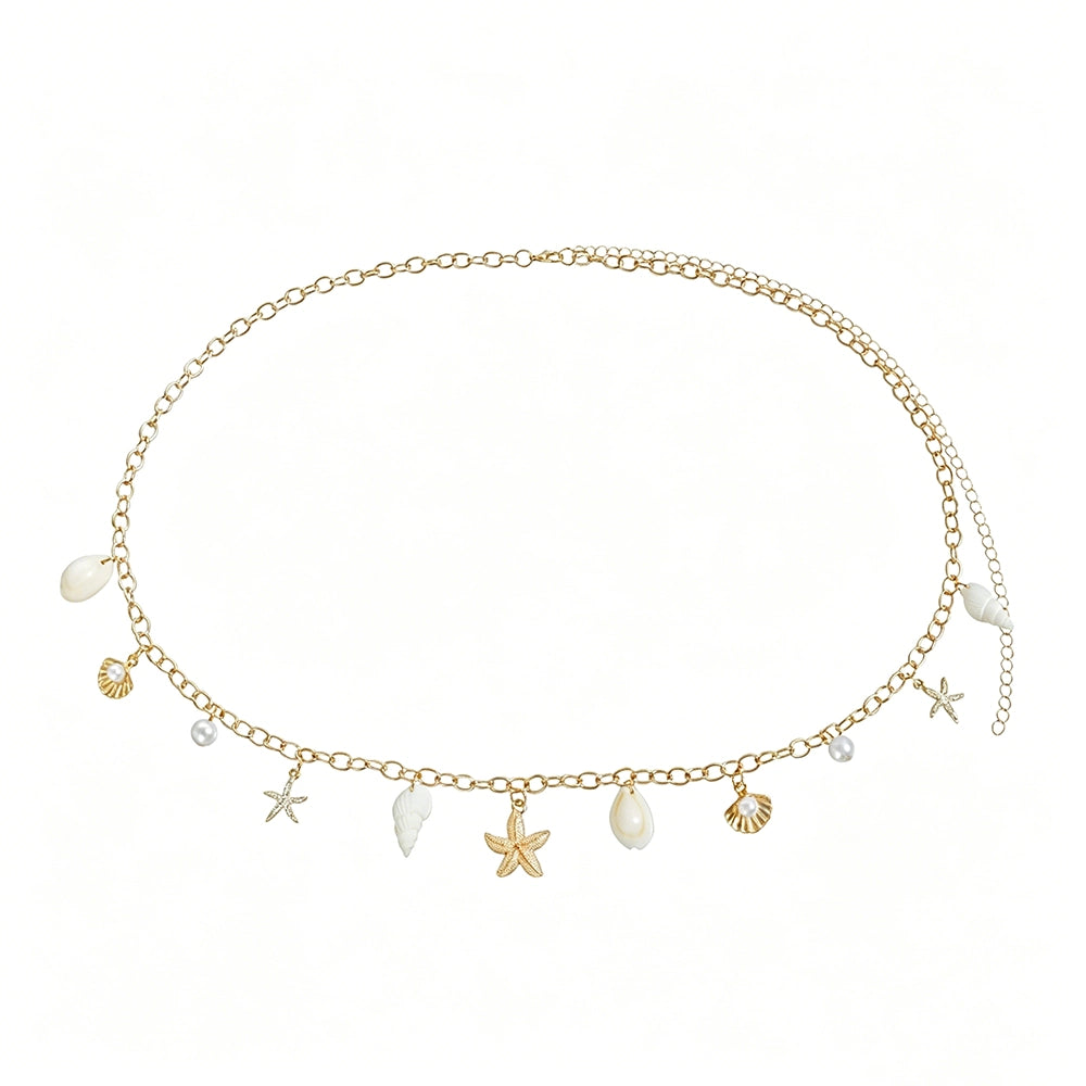 [2+ Items, 300 EGP Each] Beach Waist Chain Faux Pearl Shell Starfish Women's Body Chain