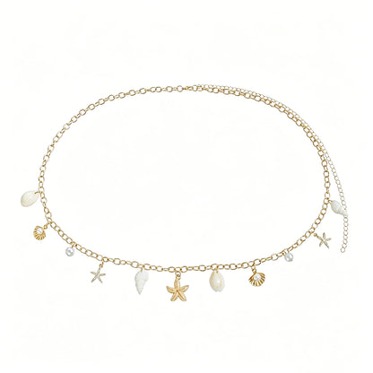 [2+ Items, 300 EGP Each] Beach Waist Chain Faux Pearl Shell Starfish Women's Body Chain