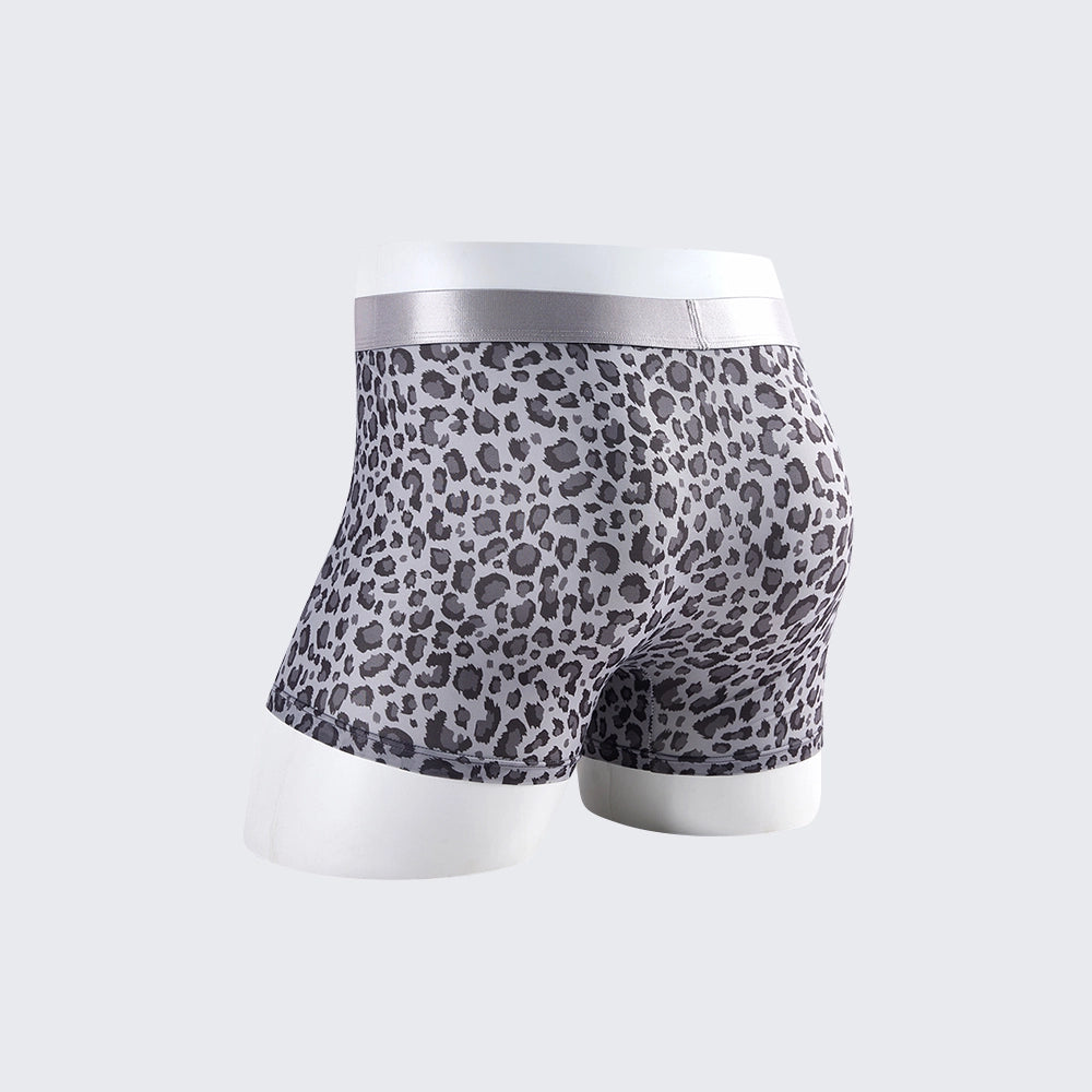 Men's Leopard Print Boxer Briefs Low Rise Mulberry Silk Crotch Pack of 4