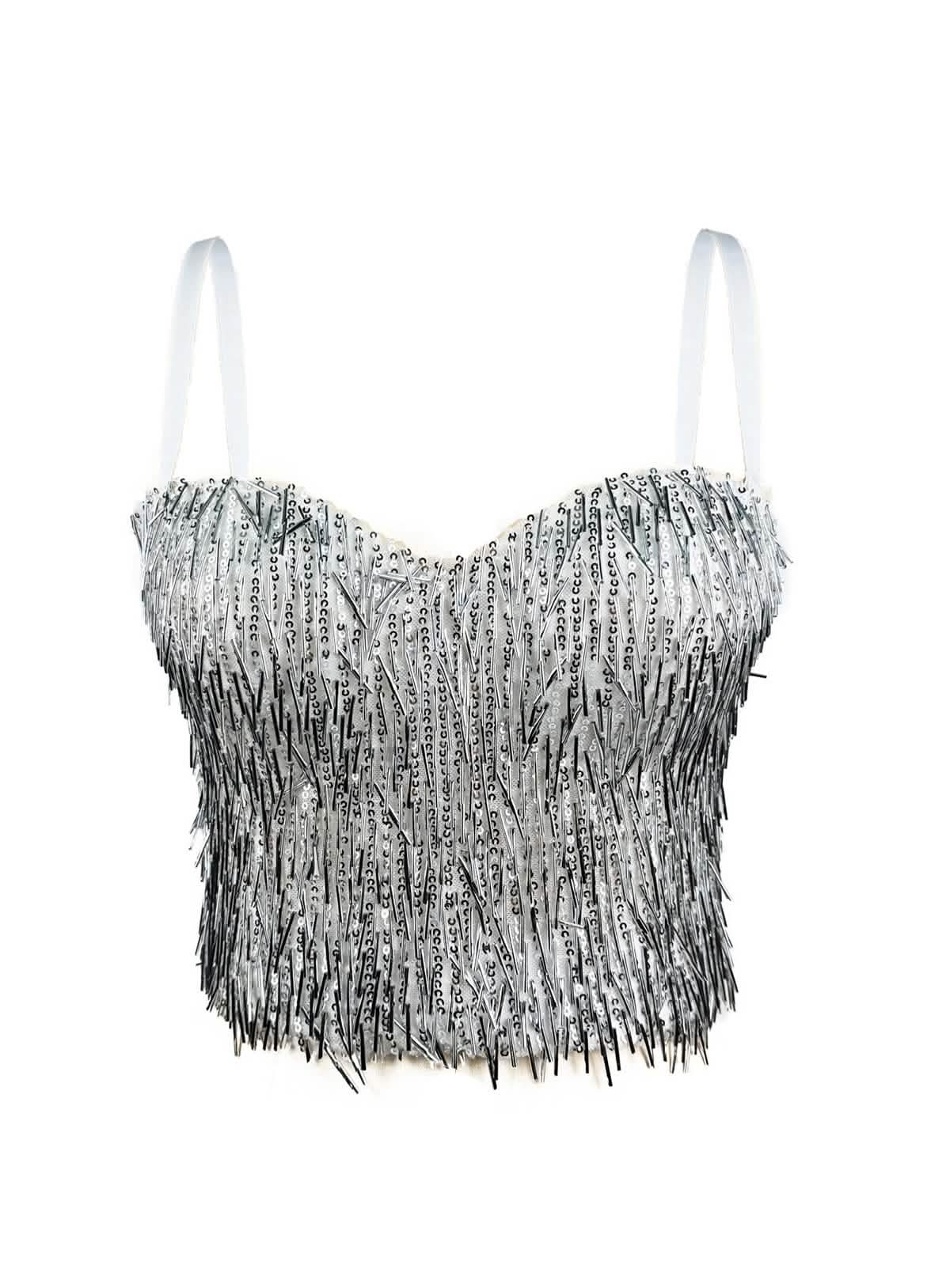 Glint – Sequin & Bead-Embellished Camisole Crop Top