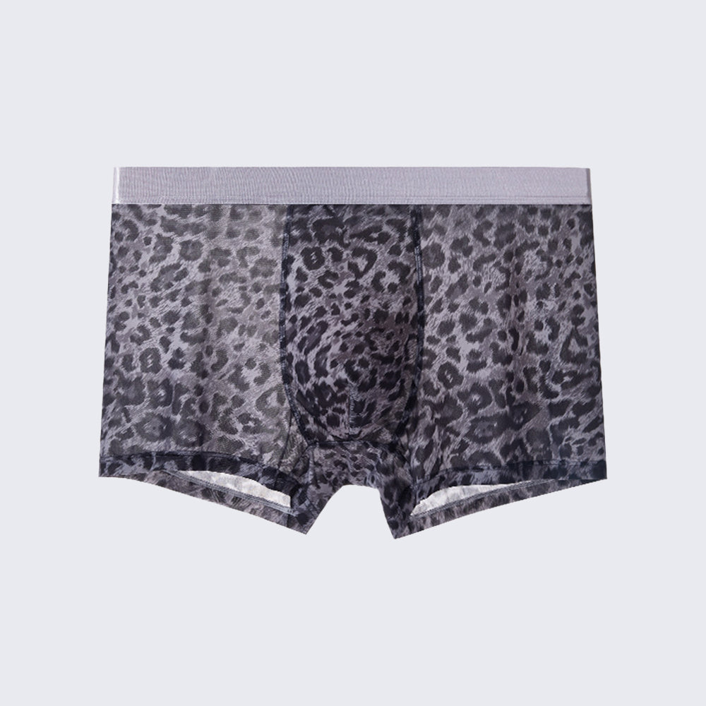 Men's Leopard Print Boxer Briefs Low Rise Mulberry Silk Crotch Pack of 4