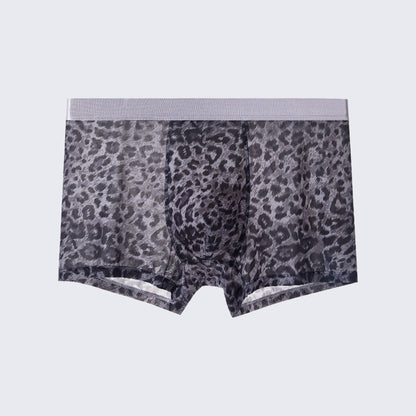 Men's Leopard Print Boxer Briefs Low Rise Mulberry Silk Crotch Pack of 4