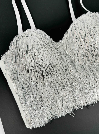 Glint – Sequin & Bead-Embellished Camisole Crop Top