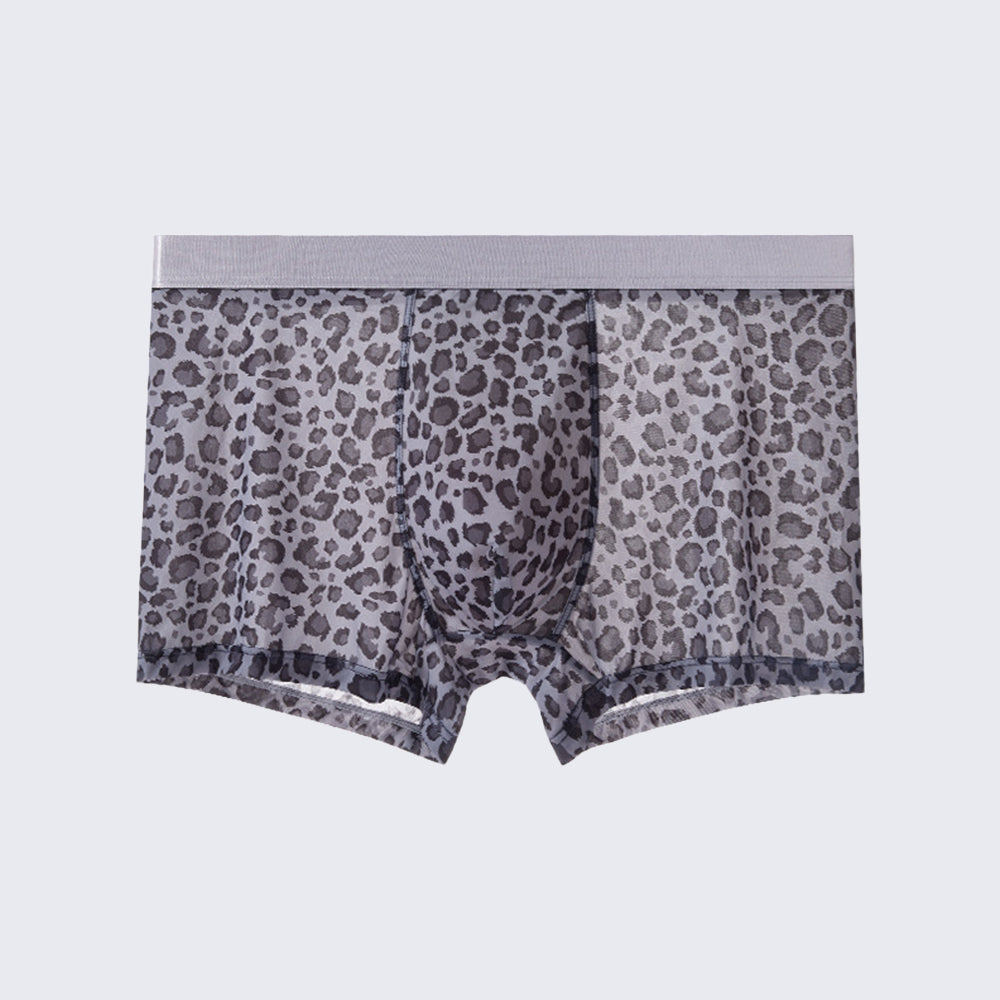 Men's Leopard Print Boxer Briefs Low Rise Mulberry Silk Crotch Pack of 4